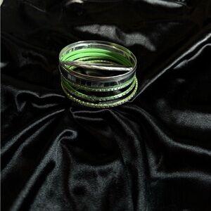 Green and Silver Bangle Set
